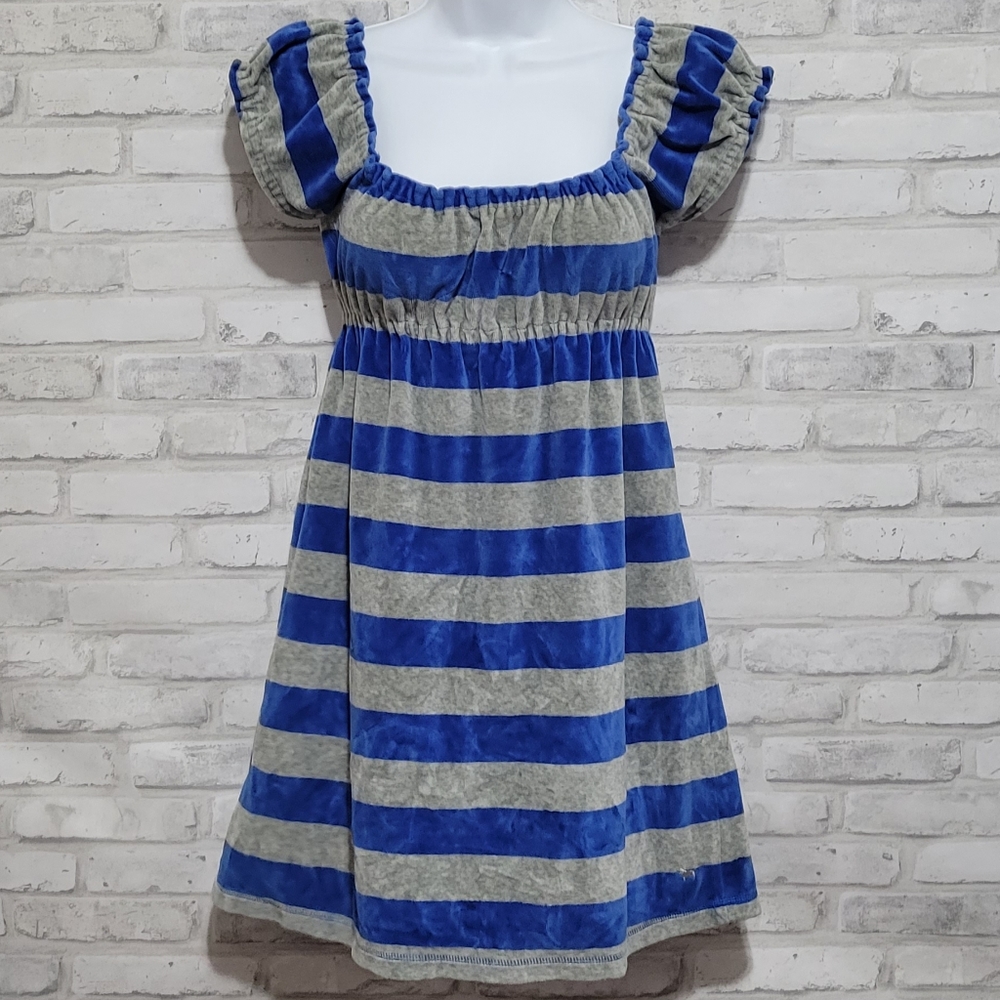 Victorias Secret PINK Off Shoulder Dress Small Velour Gray Blue Striped Cover Up